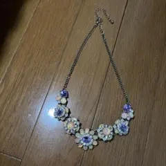 ビジュー フラワー ネックレス パープルのサムネイル