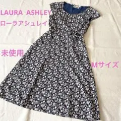 未使用★ローラアシュレイ★春色花柄ワンピース　ネイビー　リボンベルトポリエステル