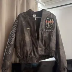 adidas フェイクレザー バーシティジャケット ブラウン　Lサイズ