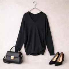 Rouge vif♡Vネックニット ドルマン 黒 ゆったり（Mサイズ相当）