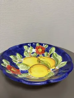 稀少19-20世紀 南フランス 黄釉色絵輪花深皿 23cm 伊丹十三の台所