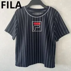 【美品】FILA スポーツTシャツ レディース ストライプ ロゴTシャツ
