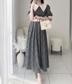 mily bilet 小花柄ベルト付きビッグカラーワンピース