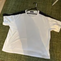 ホワイト/ブラック ショルダー配色 Tシャツ