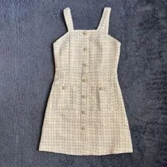 SHEIN Dazyツイード調 ノースリーブ ミニワンピース アイボリー
