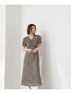 NATURAL BEAUTY BASIC フロントギャザープリントワンピース