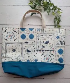 レッスンバッグ　絵本袋　恐竜柄　ブルー　ハンドメイド