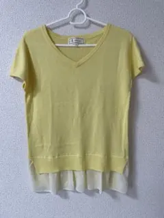 ロペピクニック　トップス　半袖サマーニット　イエロー Vネック　シフォン　38