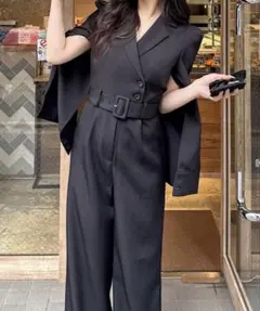 ROYAL PARTY ベルト付きケープ風オールインワン