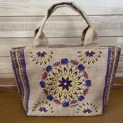 【美品】TITICACA チチカカ　麻　エスニック柄ジュートトートバッグのサムネイル