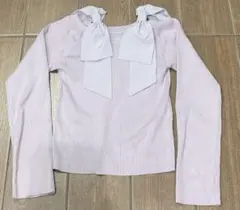 オフショルダー クルー ネック リボン ストラップ ニットトップス ラベンダー