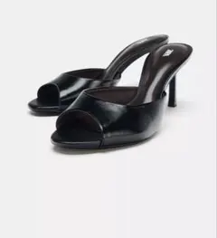 【ZARA新品未使用】ブラックレザーオープントゥミュール