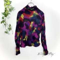 MYS/MC 総柄 タートルネック カットソー(M)テンセル 絹混 Y2K