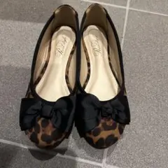 ヒョウ柄フラットシューズ リボン付き