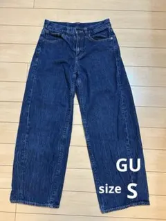 GU デニムパンツ ワイドシルエット インディゴ Sサイズのサムネイル
