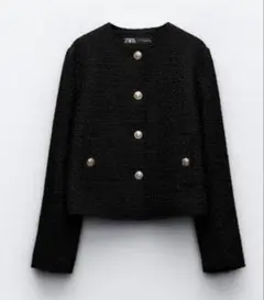ZARA ブラック ツイードジャケット XS 金釦　テクスチャーショート