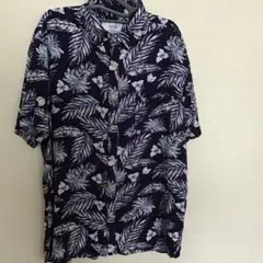 値下げ　沖縄アロハシャツ　ボタニカル柄　ネイビー　3 L さらっと着やすい