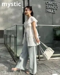 mystic ペプラムリボンチュニック　ブラウス　チュニック　トップス　半袖