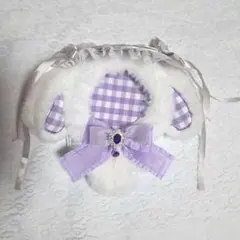 15〜16cmサイズ ぬい服 着ぐるみ パープル×ホワイト たれみみうさぎ