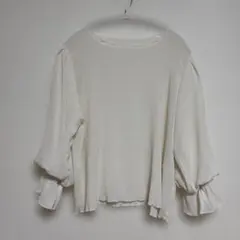 リブ アイボリー 七分袖 シアーシャツ　Lサイズ