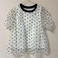 ドット柄 半袖ブラウス M-L ホワイト/ブラックのサムネイル
