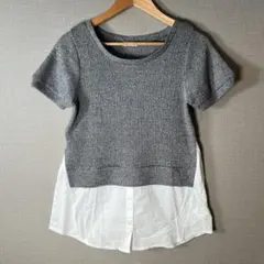 美品【a.v.v】ドッキングニット シャツ レイヤード グレー (S)