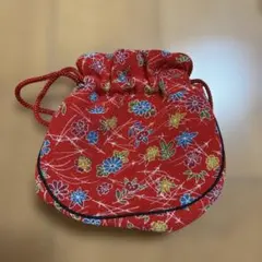 【10/14まで限定価格】 和装用 がま口 巾着袋 赤色 花柄