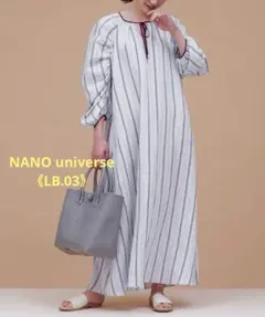 NANO◆LB.03/ストライプギャザーフォルムスリーブワンピース◆ブルー◆II