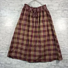 フレアスカート チェック柄 ウエスト紐付き フリーサイズ