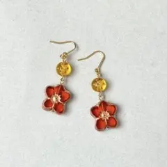 NO.1266 オレンジフラワーチェコビーズイヤリング/ピアス