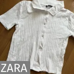 ZARA ホワイト リブ編み ポロシャツ S 未使用品 レディース 半袖 夏 秋