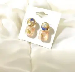 ハンドメイド ピアス 2つセット クリアブルー、クリアピンクゴールド お得