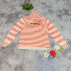 【lecoq sportif】ニット 長袖 タートルネック ボーダー柄 ピンク