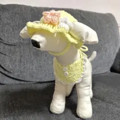 かぎ針編み　犬用帽子+スタイ