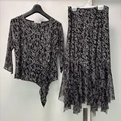 社交ダンス衣装　練習着　上下セット　スパンコール　黒×グレー