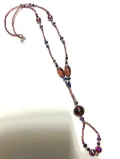 紫と赤のビーズ ロングネックレス