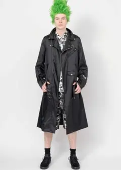 ブラックコムデギャルソン ロングライダースジャケット ナイロンロングコート M