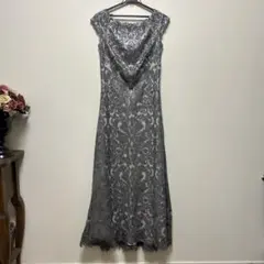グレー レース オフショルダーパーティードレス