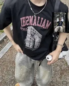 グラフィックプリント 半袖Tシャツ ブラック
