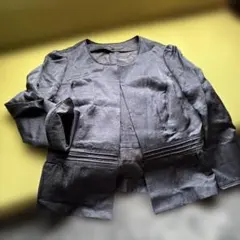 ANAYIノーカラージャケット　ネイビー　リネン