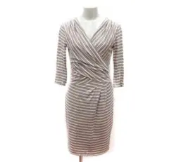 ★クードシャンス★ ワンピース ひざ丈 ボーダー カシュクール 七分袖 36