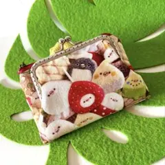 ちょっとお買い物がま口♪羊毛フェルト柄♡小鳥♡