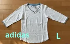 adidas ホワイト Vネック Tシャツ　七分丈