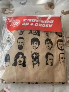新日本プロレス 顔プリント布　トートバッグ