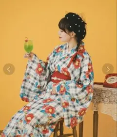 【1000円値下げ中】クティール 椿柄 浴衣・帯セット【9/30まで】 1000円値下げ中】クティール 椿柄 浴衣・帯セット【9/30まで