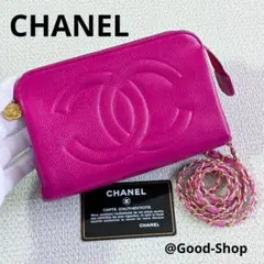 CHANEL　デカココ　ミニ財布　キャビアスキン　ピンク　チェーンショルダー CHANEL デカココ ミニ財布 キャビアスキン ピンク チェーンショルダー