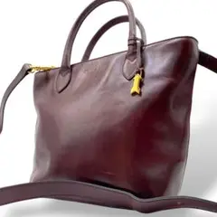 【美品】ゴールドファイル ショルダーバッグ 2way レザー チャーム ボルドー
