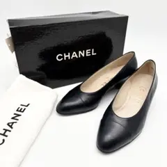 【美品】CHANEL シャネル レザー ローヒールパンプス 濃紺 22.0cmのサムネイル