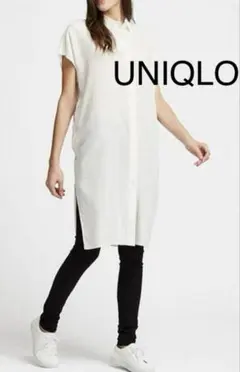 美品　ユニクロ　リネンブレンドロングシャツワンピース（白・Sサイズ）