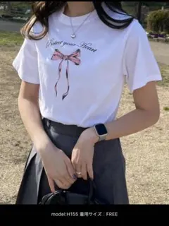 WEGO WOND リボンロゴプリント Tシャツ ホワイト
